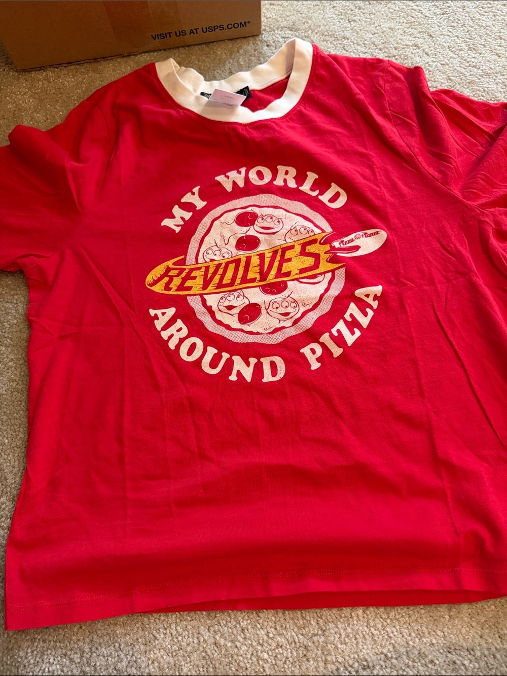 Disney Red Short-Sleeve Tee with White Collar and Yellow Graphic